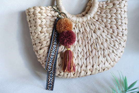 Pompoms and ethnic ribbon bagcharm/ accessory